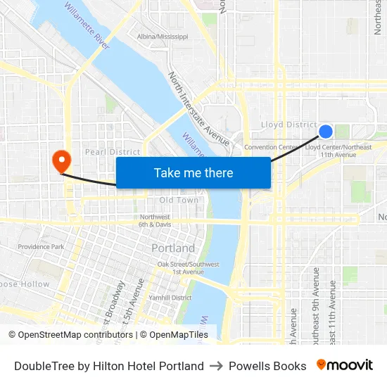 DoubleTree by Hilton Hotel Portland to Powells Books map