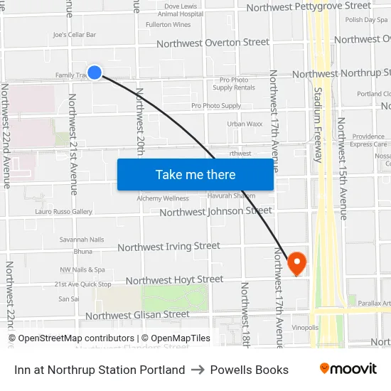 Inn at Northrup Station Portland to Powells Books map
