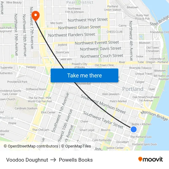 Voodoo Doughnut to Powells Books map
