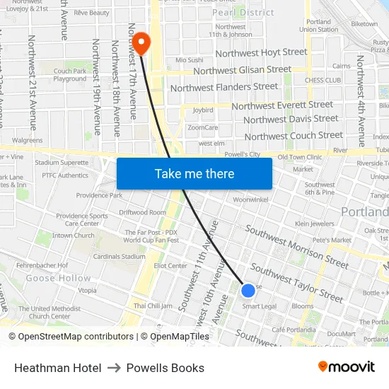 Heathman Hotel to Powells Books map