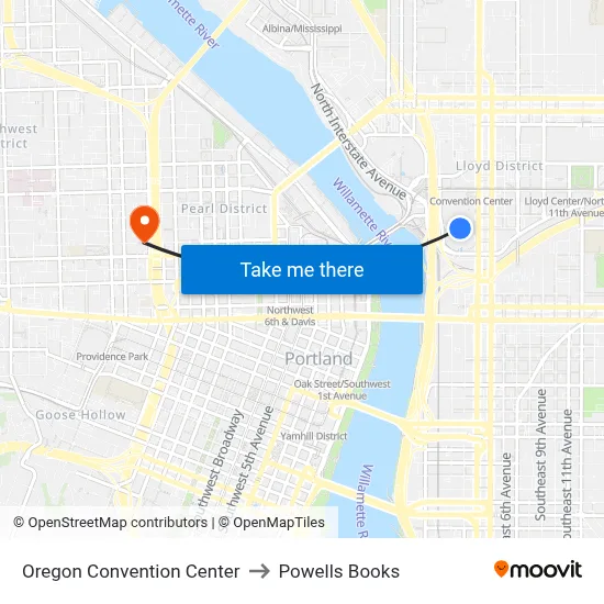 Oregon Convention Center to Powells Books map