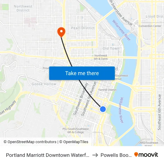 Portland Marriott Downtown Waterfront to Powells Books map