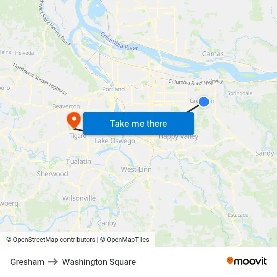 Gresham to Washington Square map