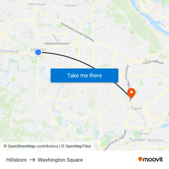 Hillsboro to Washington Square map
