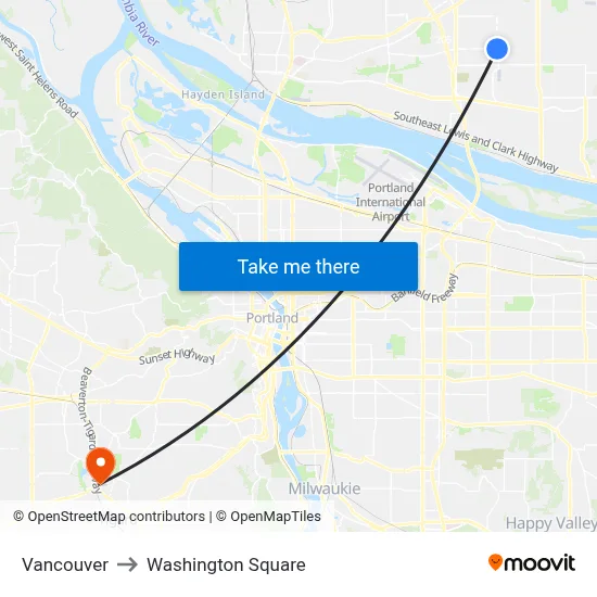Vancouver to Washington Square map