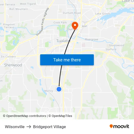 Wilsonville to Bridgeport Village map