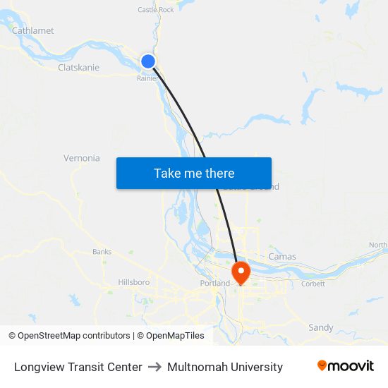 Longview Transit Center to Multnomah University map