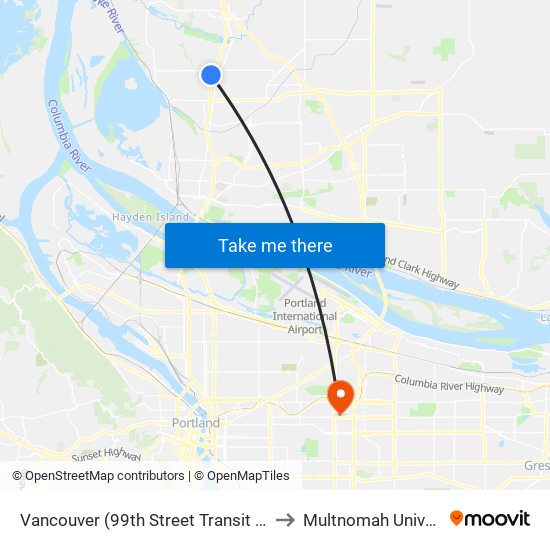 Vancouver (99th Street Transit Center) to Multnomah University map