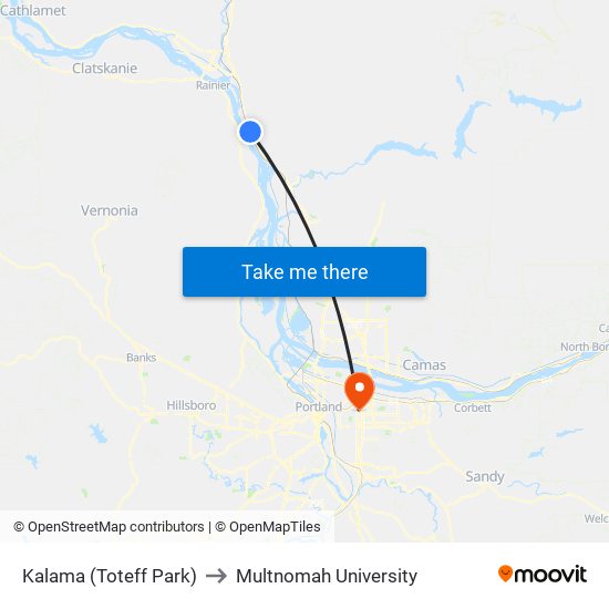 Kalama (Toteff Park) to Multnomah University map