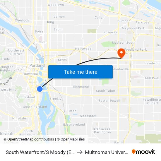 South Waterfront/S Moody (East) to Multnomah University map