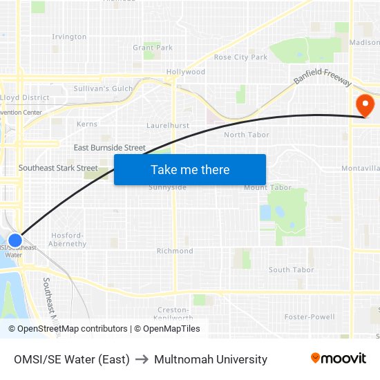 OMSI/SE Water (East) to Multnomah University map