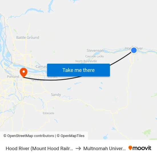 Hood River (Mount Hood Railroad) to Multnomah University map