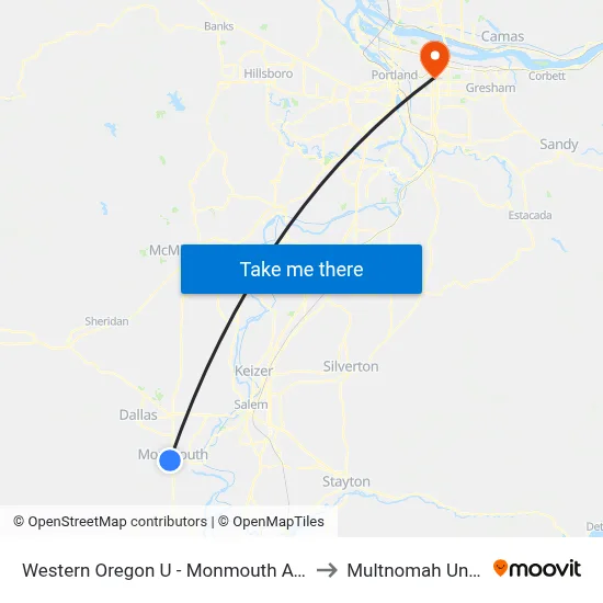 Western Oregon U - Monmouth Ave @ Church to Multnomah University map