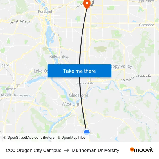 CCC Oregon City Campus to Multnomah University map