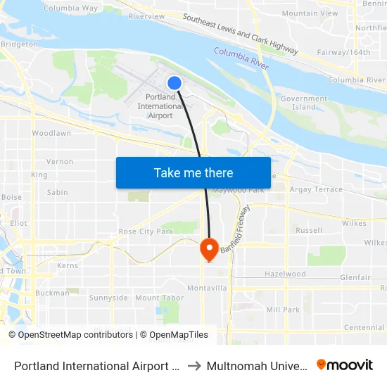Portland International Airport (Pdx) to Multnomah University map
