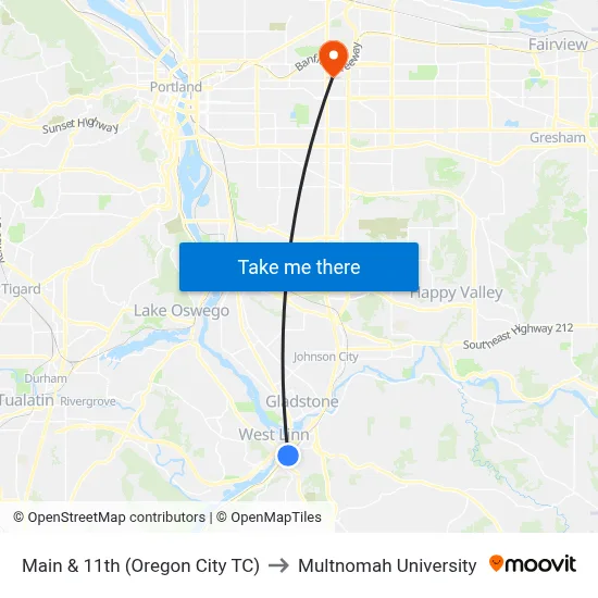 Main & 11th (Oregon City TC) to Multnomah University map