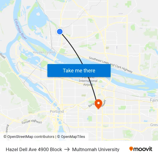 Hazel Dell Ave 4900 Block to Multnomah University map