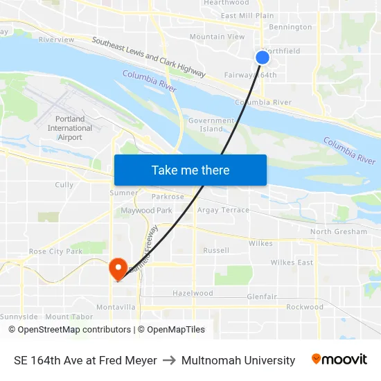 SE 164th Ave at Fred Meyer to Multnomah University map