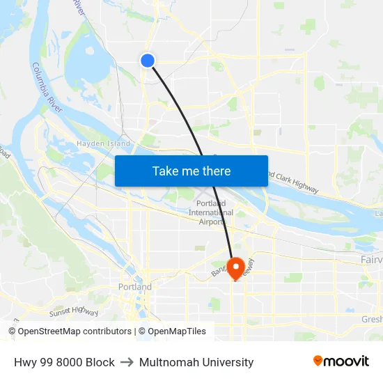 Hwy 99 8000 Block to Multnomah University map
