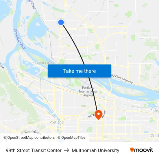 99th Street Transit Center to Multnomah University map