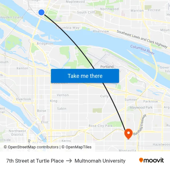 7th Street at Turtle Place to Multnomah University map