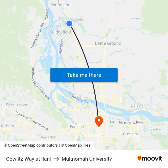 Cowlitz Way at Ilani to Multnomah University map