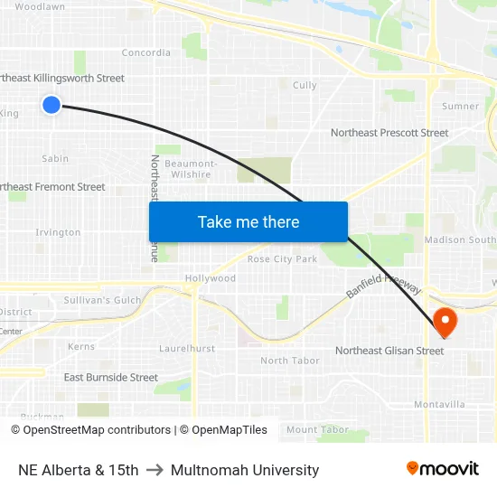 NE Alberta & 15th to Multnomah University map