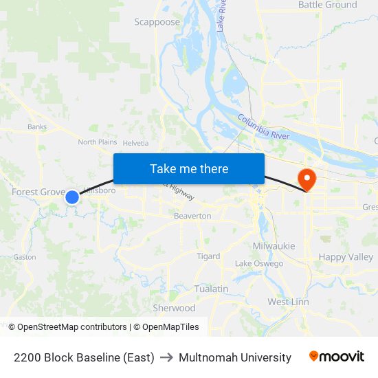 2200 Block Baseline (East) to Multnomah University map