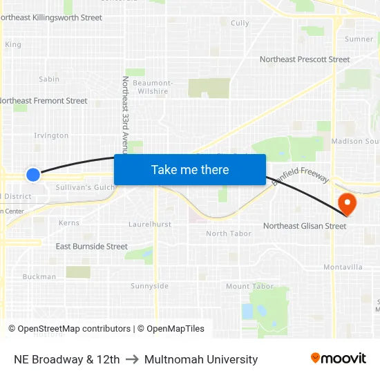 NE Broadway & 12th to Multnomah University map