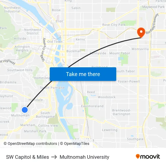 SW Capitol & Miles to Multnomah University map