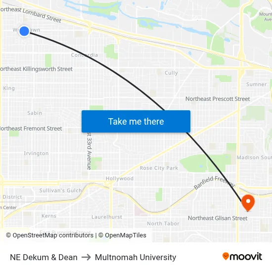 NE Dekum & Dean to Multnomah University map
