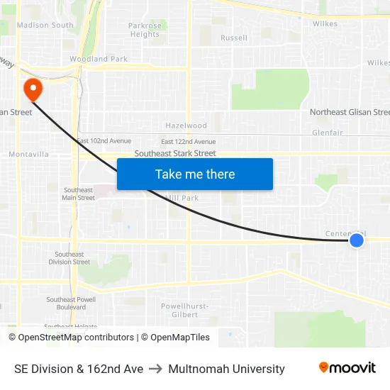 SE Division & 162nd Ave to Multnomah University map
