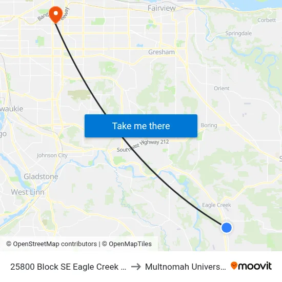 25800 Block SE Eagle Creek Rd to Multnomah University map