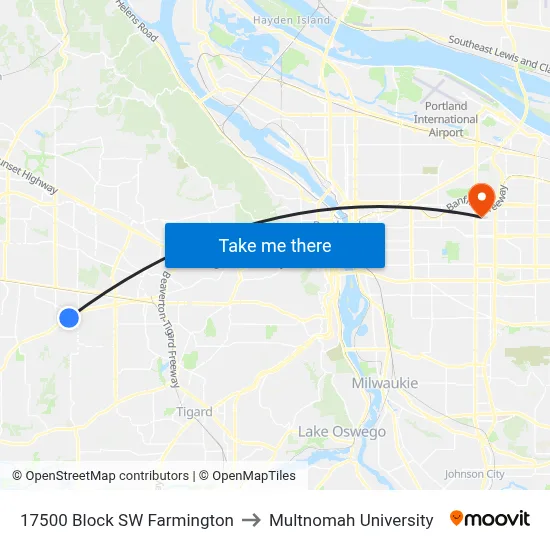 17500 Block SW Farmington to Multnomah University map