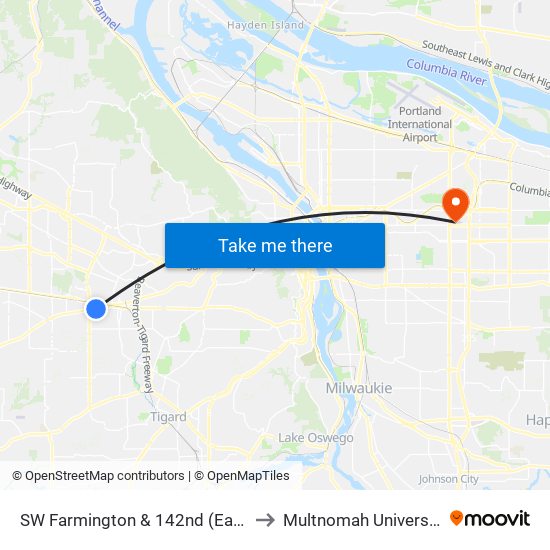 SW Farmington & 142nd (East) to Multnomah University map