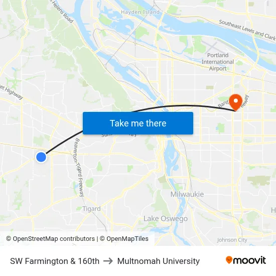 SW Farmington & 160th to Multnomah University map
