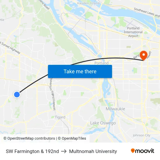 SW Farmington & 192nd to Multnomah University map