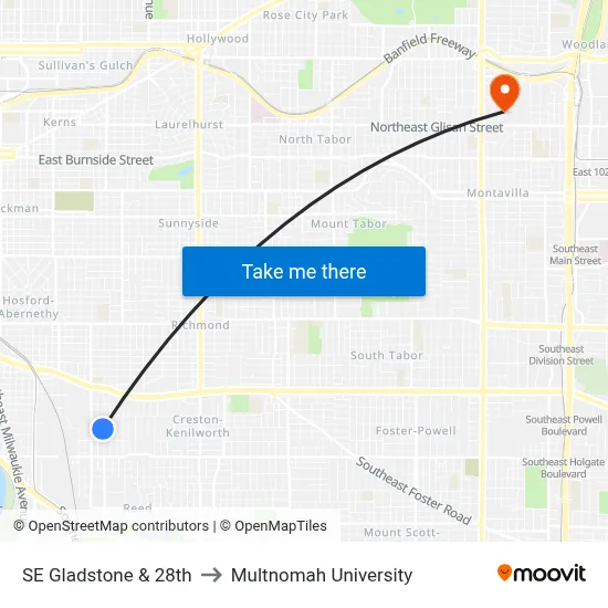 SE Gladstone & 28th to Multnomah University map