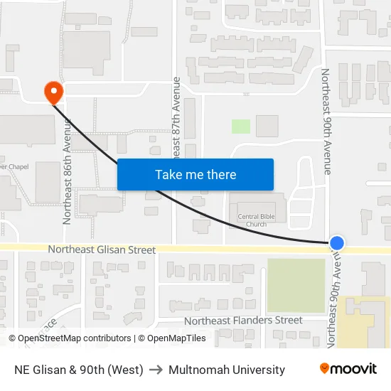 NE Glisan & 90th to Multnomah University map