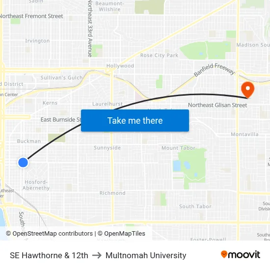 SE Hawthorne & 12th to Multnomah University map