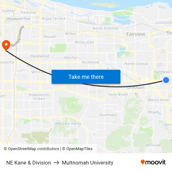 NE Kane & Division to Multnomah University map