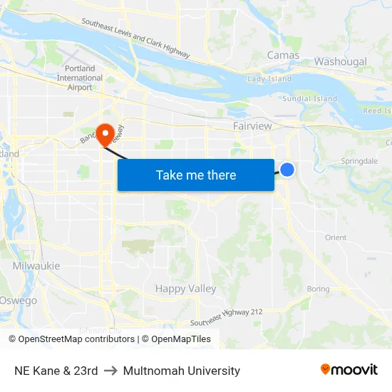 NE Kane & 23rd to Multnomah University map