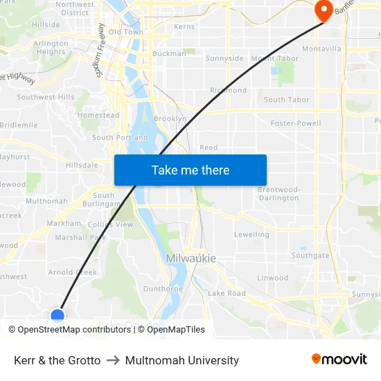 Kerr & the Grotto to Multnomah University map