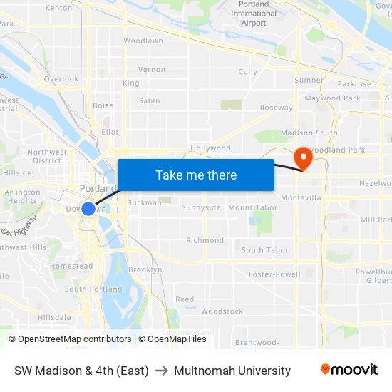 SW Madison & 4th (East) to Multnomah University map