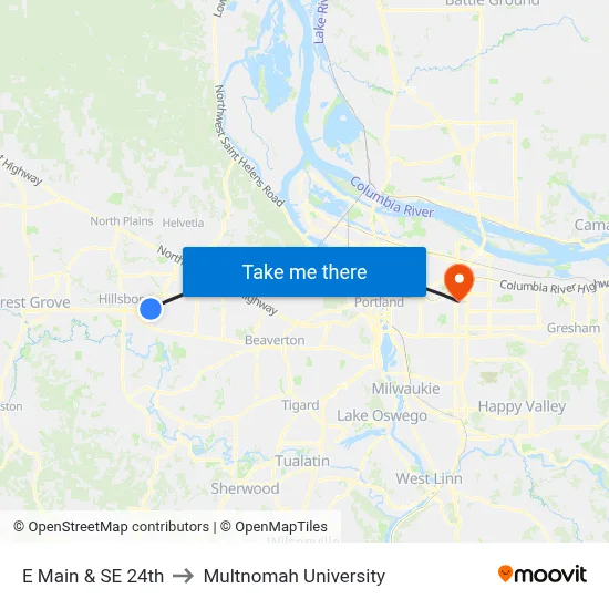 E Main & SE 24th to Multnomah University map