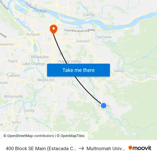 400 Block SE Main (Estacada City Hall) to Multnomah University map