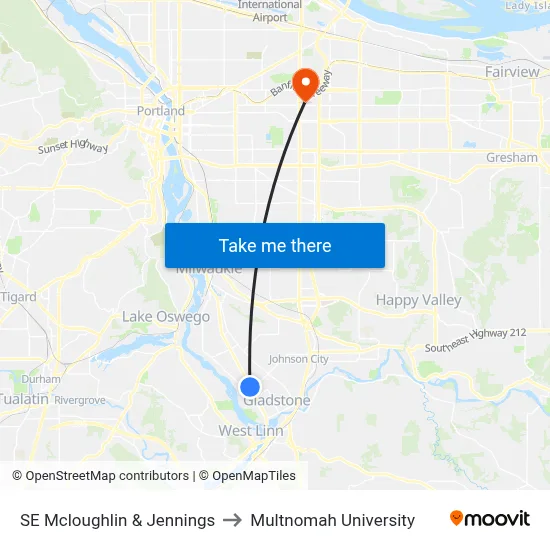 SE Mcloughlin & Jennings to Multnomah University map