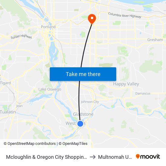 Mcloughlin & Oregon City Shopping Center (North) to Multnomah University map