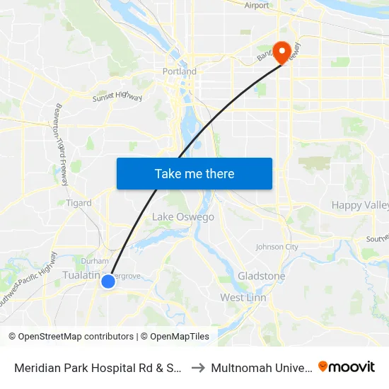 Meridian Park Hospital Rd & SW 65th to Multnomah University map