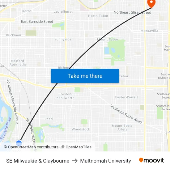 SE Milwaukie & Claybourne to Multnomah University map